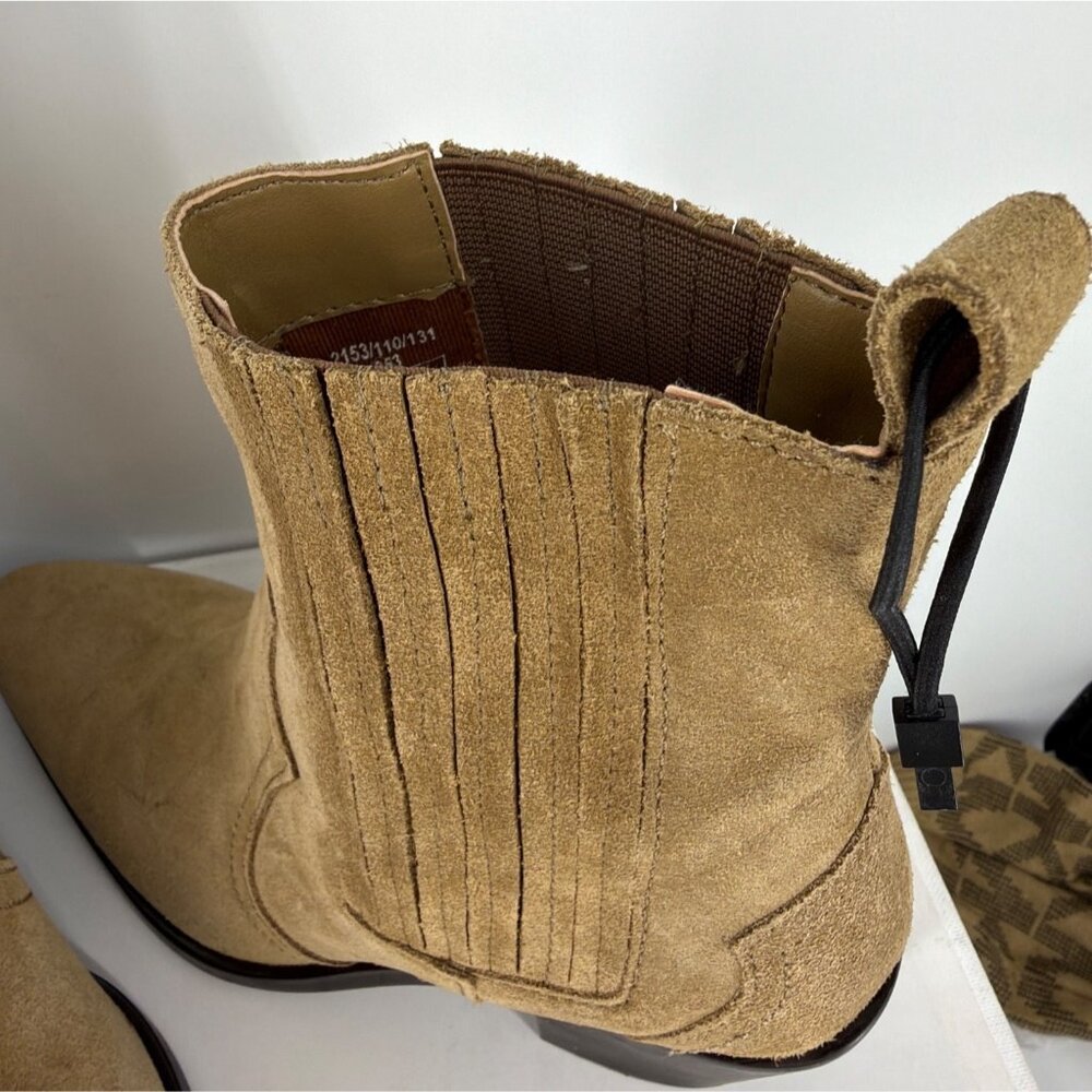 Zara Western Booties Calf Block Heel Tan Suede Boots Women Size 37 US6.5 - Picture 9 of 12